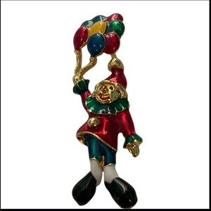 Vintage Colorful Clown Brooch with Balloons